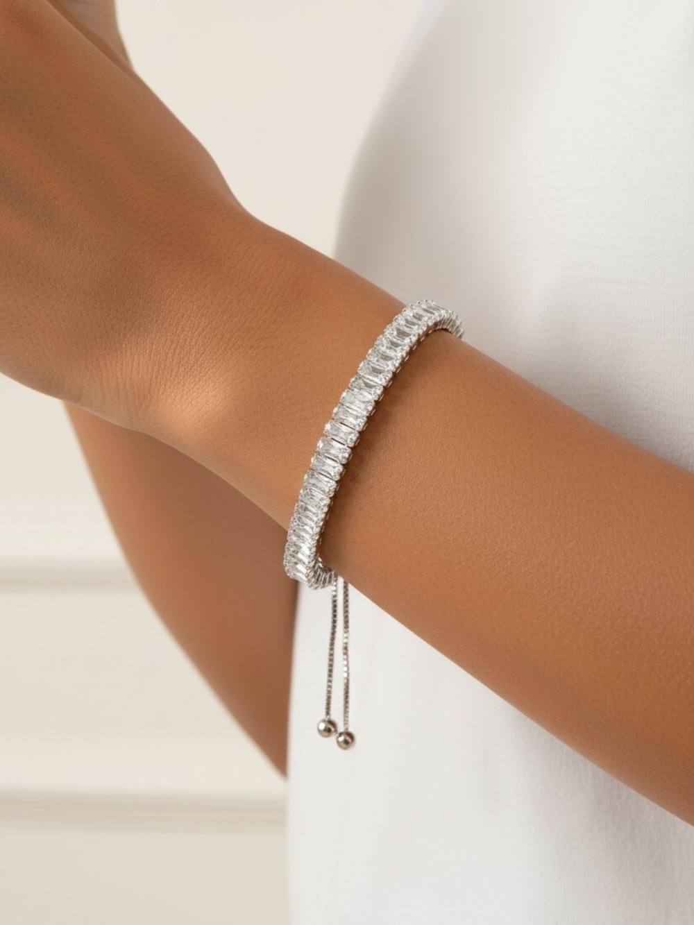 Silver Crystal Tennis Bracelet - Women's Jewelry